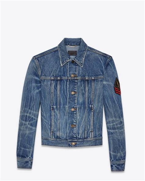 Ysl Military Patch Washed Denim Jacket 